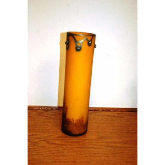 Signed Hand Made Blown glass Vase Coated With Silver & glass Stone Yellow - Picture 4 of 7